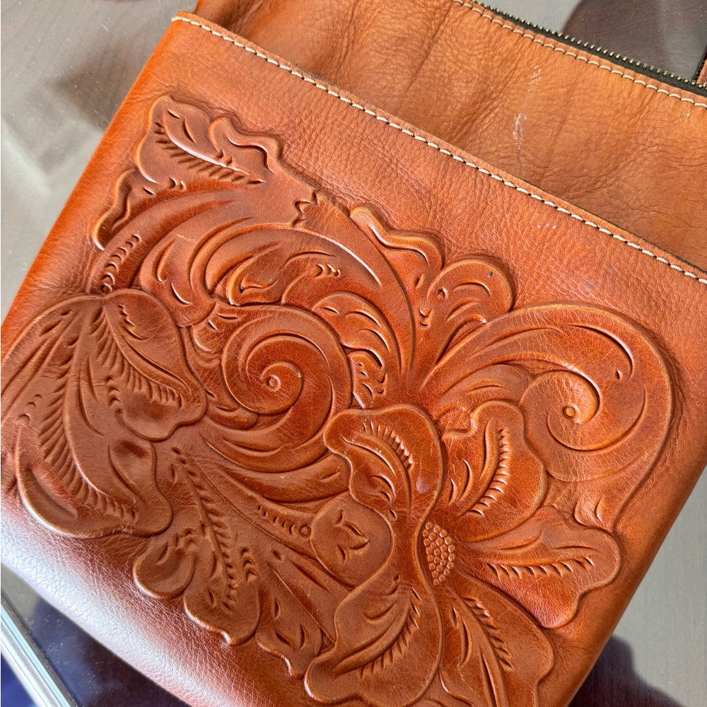 Patricia Nash Italian Grenada Leather Cross-body bag with intricate design